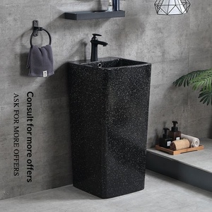 Lavabo sur pied carré Nordic Ink blanc, peint à la <span class=keywords><strong>main</strong></span>, monobloc, avec <span class=keywords><strong>colonne</strong></span> intégrée pour balcon - Product Image 1
