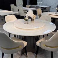 Weißer Eisjade Minimalistischer Moderner Esstisch mit Drehbarer Marmorplatte und Stuhlset für Villa und Große Apartments