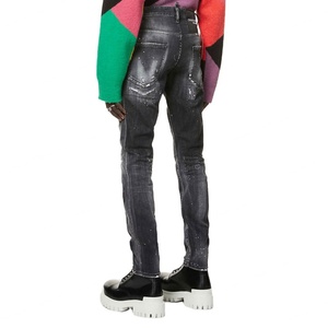 OEM New Design <b>High</b> Quality <b>Men's</b> Blue Skater Slim Fit Pencil Pants Mid <b>Waist</b> Softener Stretch Print Denim <b>Jeans</b> - Product Image 3