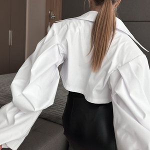 Camiseta Corta de Manga Larga Blanca de Algodón para Mujer, Verano 2025, Fabricante Personalizado, Camisa Corta con <span class=keywords><strong>Botones</strong></span> a la Moda - Product Image 3