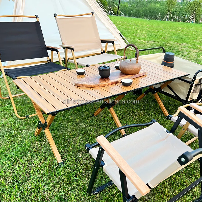 Outdoor portable picnic barbecue table camping egg roll table self-driving trip solid wood picnic folding table