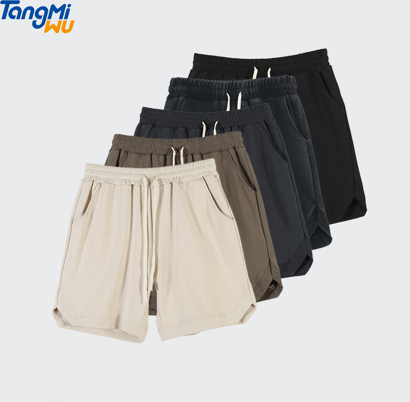 Оптовая продажа, Дизайнерские повседневные свободные уличные шорты 320 г из 100% хлопка, чистые бермуды в стиле хип-хоп, винтажные мужские шорты