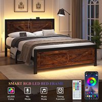 Cadre de lit en métal durable et stable, taille Queen, avec station de charge USB, tête de lit LED style ferme, pour chambre à coucher, ODM/OEM