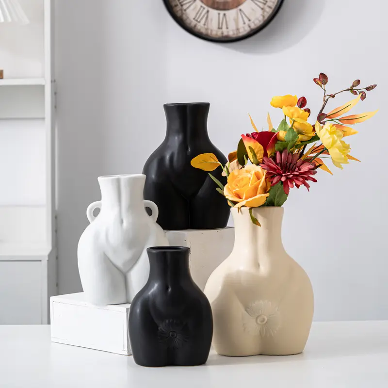 Wholesale Customized Cheap Modern Nordic Flower Vases Unique Female Body Art Procelin Ceramic Vase For Home Decor