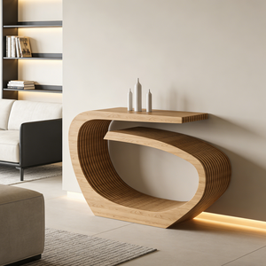 ML-ST06 Mesa Consola Moderna de Madera Sólida de Alta Gama, Diseño Curvo Orgánico para Apartamento, Oficina, Hotel - Personalizable - Product Image 3