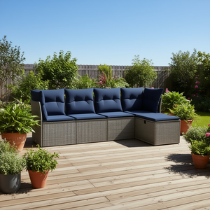 D0100X3Z3FJ Juego de sofás de patio de ratán sintético gris con cojines, muebles duraderos para exteriores - Product Image 2