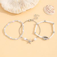 Ensemble de 3 bracelets chaîne et maillons en alliage de zinc, style coquillage, imitation perle, étoile de mer, vie marine, pour femme, bijoux d'été