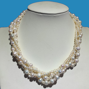 Multi Layered <b>Long</b> Pearl Freshwater Cultured Round Pearl 5 8.5mm Sweater <b>Necklace</b> Women's Everyday Wear White - Product Image 4