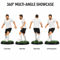 Statuette de footballeur en résine, figurine de football, maillot blanc, short noir, base en herbe verte, artisanat en résine pour décoration sportive