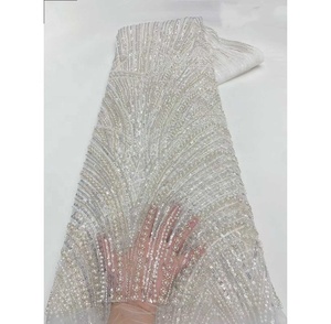 Tela de Encaje Francés de Poliéster Ecológico de Alta Calidad con Lentejuelas Bordadas para Vestidos de Novia y <span class=keywords><strong>Ropa</strong></span> de Novia - Product Image 2
