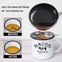 Récipient personnalisé de 40oz 1.2 litres pour filtre à huile de cuisson en forme de goutte à goutte pour graisse de cuisine Récipient pour graisse de bacon émaillé avec passoire