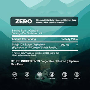 Tianyuan 10000mg capsula di Shilajit pura + estratto di 10:1 W/Capsule di acido fulvico contiene 85 tracce di minerali integratore vegetariano - Product Image 5