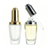 Flacon compte-gouttes rond en verre transparent de 30 ml avec bouchon pompe argenté, vide, pour sérum, huile essentielle, cosmétique, flacon en verre, logo personnalisé