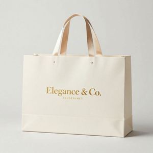 Bolsas de Regalo de Papel Cartón Blanco Personalizadas con Estampado Dorado para Ocasiones Especiales - Product Image 1