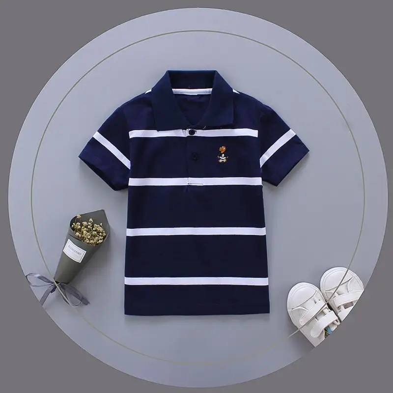 Vendita calda t-shirt a righe per ragazzi abbigliamento casual per bambini maglietta estiva blu per neonati a maniche corte vestiti per bambini polo per ragazzi