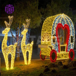 Décoration lumineuse de Noël 3D, grande sculpture de rennes et de chariot, paysage de place, IP65, pour l'ambiance festive - Product Image 2