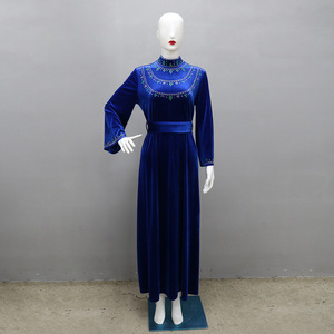 ÉMIRATS ARABES UNIS Américain Élégant Bleu couleur velours Vert diamant devant ethnique modeste pleine longueur <span class=keywords><strong>abaya</strong></span> musulmane - Product Image 4