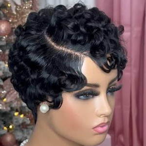 Perruques Courtes Pixie de 10 Pouces en Cheveux Humains, Perruques Afro Bouclées, Perruques Pixie Entièrement en Dentelle, Couleur Naturelle pour Femmes Noires - Product Image 5