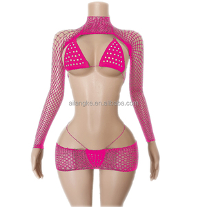 Vadulyer Vente en gros Design original Body en résille 3 pièces Tenue de danse sexy <span class=keywords><strong>Costume</strong></span> de rave Tenue de performance Strass - Product Image 4