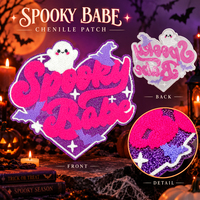 Patch en chenille personnalisé motif Cœur Spooky Babe, broderie et applique personnalisées Halloween Fantôme Sorcière pour vestes et sweats à capuche
