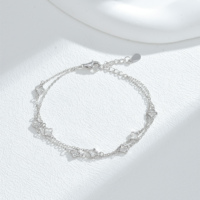 Bracelet double couche en argent sterling S925 avec zircon et trèfle à quatre feuilles, vente en gros OEM ODM, bijoux pour femmes, directement de l'usine