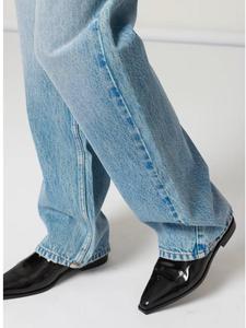 OEM OED High Rise <span class=keywords><strong>Jeans</strong></span> larghi da mamma da <span class=keywords><strong>donna</strong></span> larghi in Denim blu con bottone con rivetto ricamato lungo drappeggio Casual con lavaggio a scimmia in vita intrecciata - Product Image 3