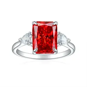 Cincin Pernikahan tunangan S925 perak trendi cincin hadiah pesta zirkonia kubik merah berlapis Rhodium