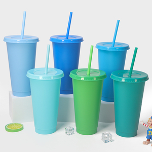 Großpackung Geschenke Smoothie-Saft Wiederverwendbarer PP 24 oz Becher Eiskaffee Kaltgetränkebecher Reisebecher Plastikbecher mit Deckeln und Strohhalmen - Product Image 3