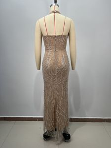 LF2385A <span class=keywords><strong>Abito</strong></span> <span class=keywords><strong>da</strong></span> Sera Elegante a Sirena <span class=keywords><strong>Monospalla</strong></span> con Perline di Cristallo Oro Champagne e Rose 3D - Product Image 6