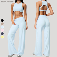 Ensemble de fitness 2 pièces pour femme : Soutien-gorge de sport léger à col rond et dos ouvert, maintien élevé, et pantalon taille haute coupe large effet galbant respirant