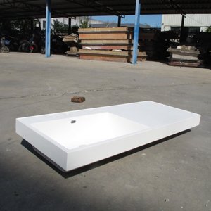 Meuble de salle de bain moderne en pierre artificielle blanche, 1200 mm, pour gaucher, avec lavabo simple intégré - Product Image 5