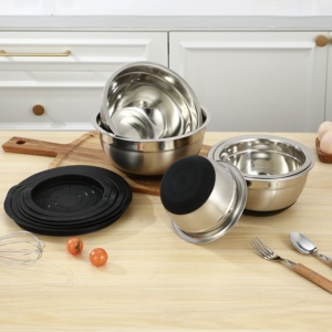 Ensemble de bols à salade empilables en acier inoxydable écologiques avec couvercles, ustensiles de <span class=keywords><strong>cuisine</strong></span> modernes <span class=keywords><strong>pour</strong></span> la cuisson, le service et la préparation <span class=keywords><strong>pour</strong></span> les fêtes - Product Image 6