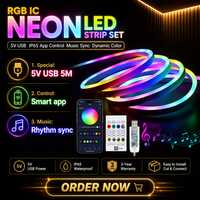 Bande lumineuse néon RGBIC USB 5V Pixel 5M, étanche, flexible, avec télécommande sans fil pour la décoration intérieure et l'ordinateur