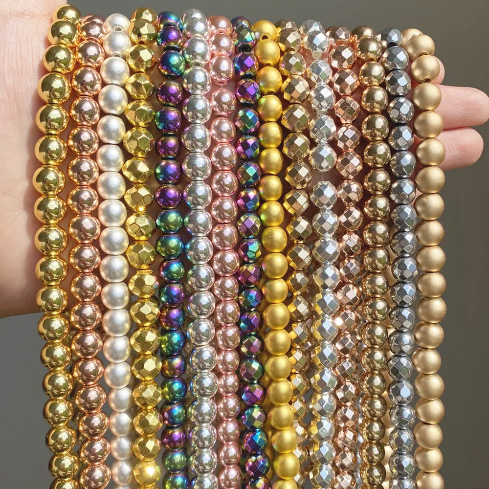 30 perle di pietra naturale stile oro rosa oro argento colore ematite perline rotonde per gioielli che fanno collana braccialetto 15''