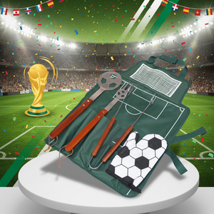 Set di Utensili per Barbecue a Tema Calcio dal Design Unico, Pinze e Forchetta per BBQ con Guanti da <span class=keywords><strong>Forno</strong></span> in Cotone, Set Regalo - Product Image 1