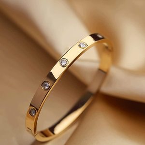 Bracelet jonc en zircon couleur or rose argenté 6 mm, étanche, qualité polie, <span class=keywords><strong>prix</strong></span> de gros, bijoux pour femme - Product Image 2