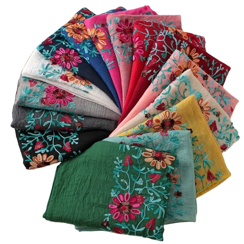 Écharpe brodée à motif Floral, Foulard de tête, châle, Bandana, en coton imprimé, doux, Hijab musulman pour femmes, nouvelle collection