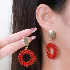 Wholesale Handmade Elegant Jewelry Women's Natural Stone Gold Plated Zinc Alloy Woven Colorful Beads Earrings Ear <strong>Pins</strong> - Product Image 1