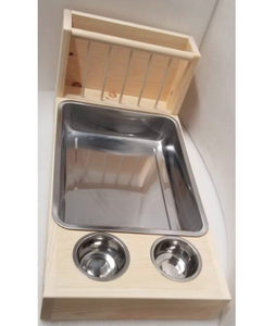 3 in 1 iki yönlü ahşap saman besleyici standı Bunny çiğnemek oyuncaklar tavşan Rattan çim paslanmaz çelik kum kabı tepsi ve gıda standı - Product Image 4