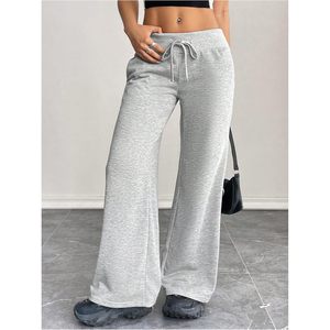 FOXA Pantalon de survêtement à jambes larges pour femme, avec cordon de serrage, élastique, longueur intégrale, couleur unie, pour entraînement sportif - Product Image 3