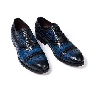 Chaussures habillées pour homme en cuir bleu de qualité supérieure, personnalisées, à lacets, semelle rigide noire, imprimées, style Derby, pour soirée - Product Image 4