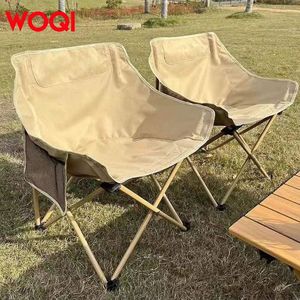 Chaise de camping pliable portable Woqi, couleur blanc cassé, avec poche, pour les voyages en plein air et la pêche - Product Image 5