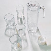 Vente en Gros Pichet d'Eau en Verre Unique avec Ensemble de 6 Verres, Emballé, Haute Qualité, Nouveau Design, Carafe d'Eau en Verre Cristal avec Couvercle