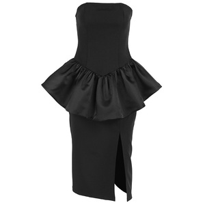 Robe midi sans bretelles à volants et peplum pour femme, avec superposition et fente haute, idéale pour les événements formels et les soirées – Collection Mode - Product Image 3