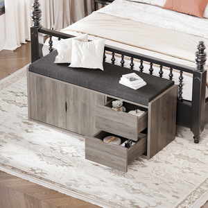 Banco Funcional para Almacenamiento de Zapatos con Asiento Acolchado, Organizador para Entrada/Alacena, Armario Lateral con <span class=keywords><strong>Cajones</strong></span> Extraíbles, Estante Abierto, Acabado con Aspecto de Madera - Product Image 2