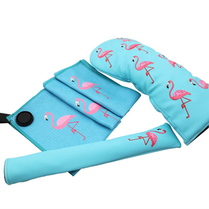 Funda para cabeza de palo de golf de cuero PU azul con bordado de flamenco animal, para Driver, Fairway Wood y Putter, tipo cubrecabeza cuadrado - Product Image 2