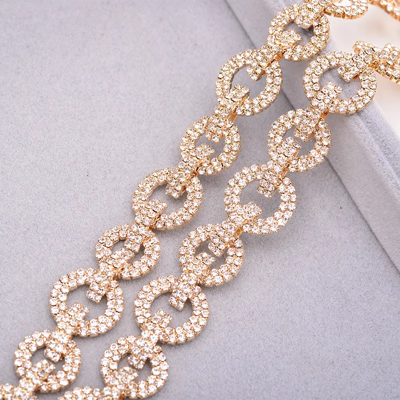 1 Yard Gold Silver Sewing Metal Trim Crystal Stone Applique Flatback Strass Ribbon Banding Glass Rhinestone Chain für DIY Crafts