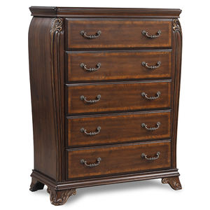 Mesita de Noche Tradicional de Lujo con 3 Cajones - Acabado en Nogal Oscuro, Detalles Tallados Ornamentales, Perfil Curvo, Mueble de Almacenamiento para Dormitorio - Product Image 4