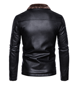 Veste en cuir synthétique PU chaude en polaire pour homme, automne-hiver, mode décontractée, vintage, motard, poches, veste streetwear pour homme - Product Image 2