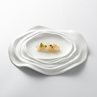 Esanjoy Assiette en porcelaine blanche mate populaire Bols Plaque De Porcelaine Nourriture occidentale Assiettes à vaisselle irrégulières en céramique à pli unique